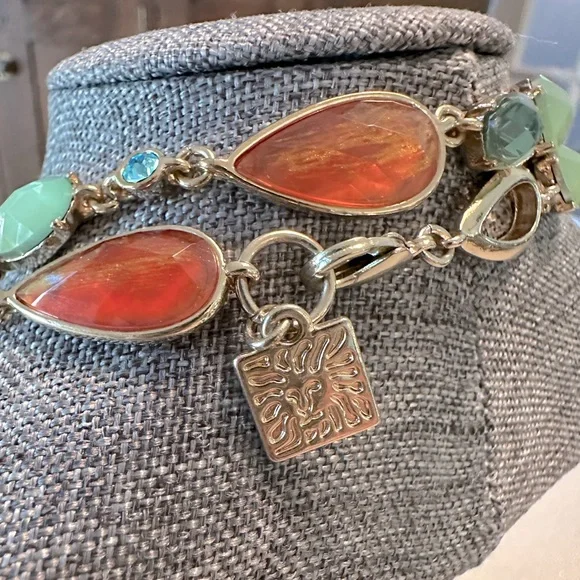 Anne Klein 40" Long Layering Necklace Peach, Green & Turquoise Blue Stations - Picture 5 of 10